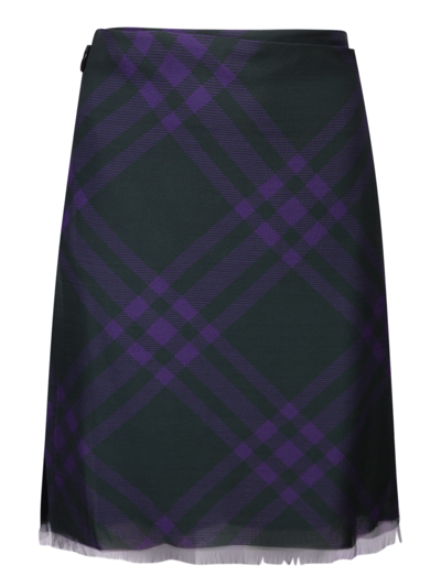 Shop Burberry Check Motif Purple Skirt In Green