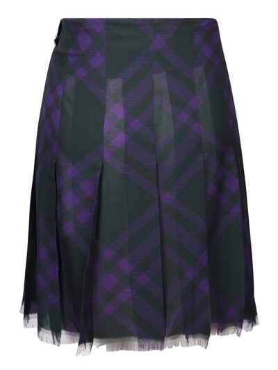 Shop Burberry Check Motif Purple Skirt In Green