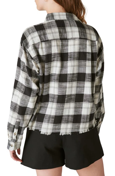 Shop Lucky Brand Buffalo Check Cotton Flannel Raw Hem Crop Shirt In Lucky Black Plaid