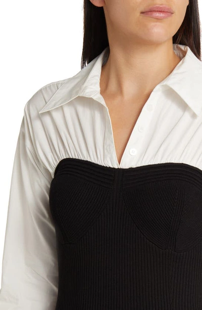Shop Moon River Long Sleeve Mixed Media Midi Sweater Shirtdress In Black