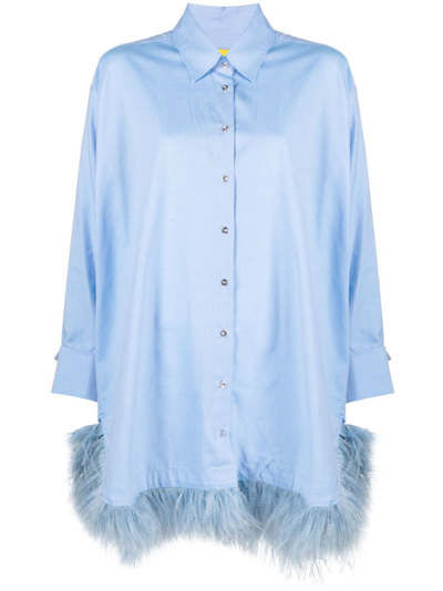 Shop Marques' Almeida Blue Feather Trim Shirt Dress