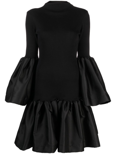 Marques' Almeida Peplum-hem Ribbed-knit Midi Dress In Schwarz