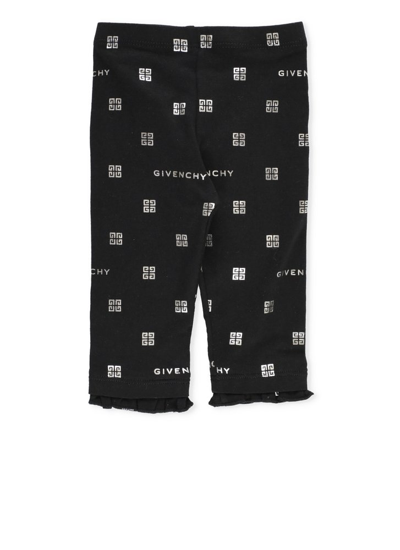 Shop Givenchy Kids Logo Printed Ruffled Detailed Leggings In Black