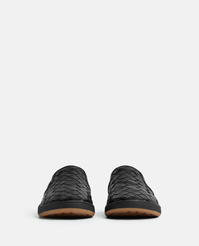 Bottega Veneta Sawyer Blue Slip-on Sneakers With Logo Detail And Intreccio Motif In Leather Man In Black