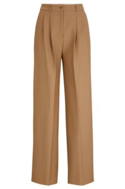 Shop Hugo Boss Regular-fit Trousers In Virgin-wool Twill In Beige