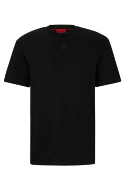 Shop Hugo Interlock-cotton Regular-fit T-shirt With Stacked Logo In Black