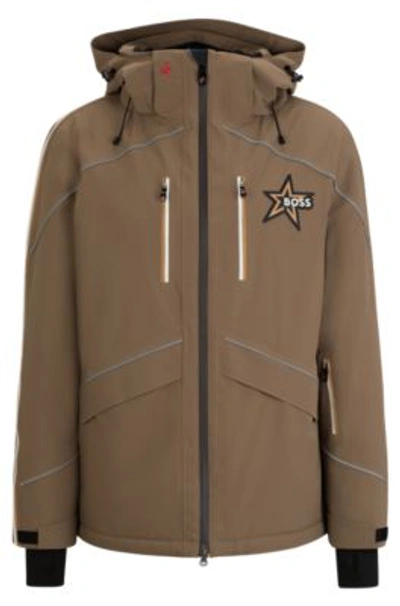 Shop Hugo Boss Boss X Perfect Moment Hooded Down Ski Jacket With Special Branding In Light Beige