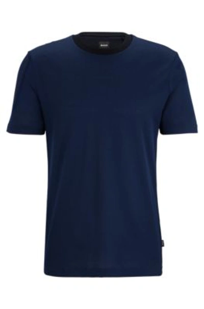 Shop Hugo Boss Structured-cotton T-shirt With Mercerized Finish In Dark Blue