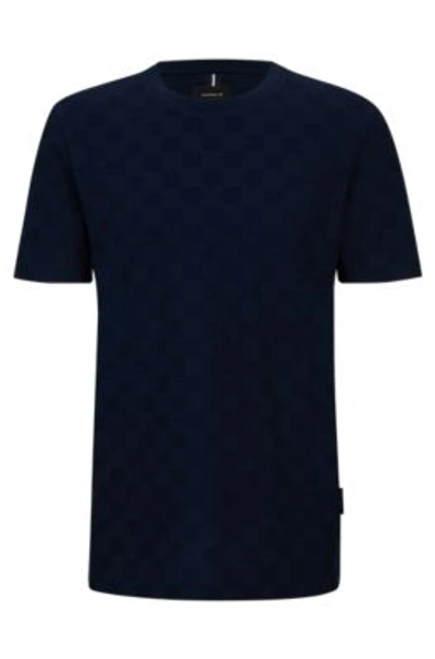 Shop Hugo Boss Porsche X Boss Mercerized-cotton T-shirt With Check Jacquard In Dark Blue