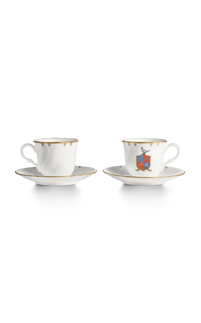 Shop Tiffany & Co Crest Set-of-two Bone China Espresso Cup In White