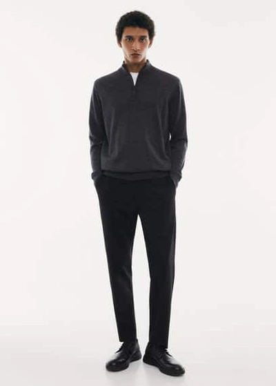 Shop Mango 100% Merino Wool Sweater With Zip Collar Dark Heather Grey