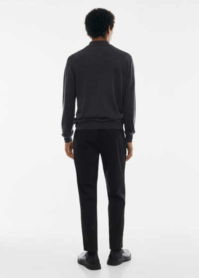 Shop Mango 100% Merino Wool Sweater With Zip Collar Dark Heather Grey