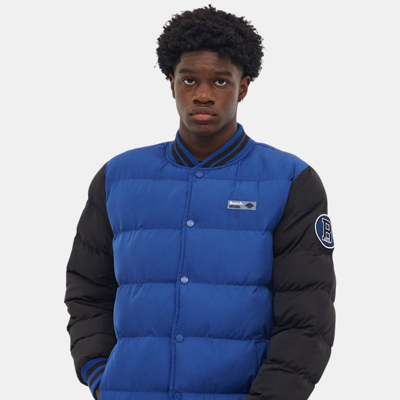 Shop Bench Dna Mens Reggie Puffer Varsity Jacket In Blue
