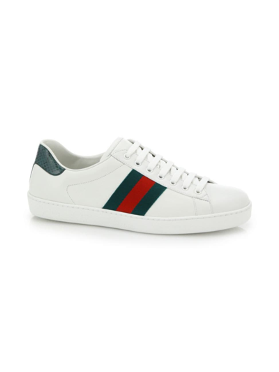Shop Gucci Men's New Ace Crocodile-embossed Sneakers In White