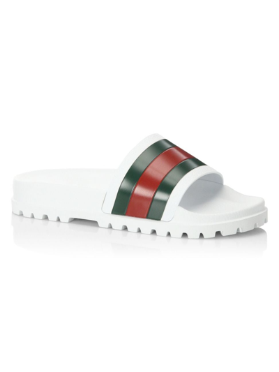 Shop Gucci Men's Web Slide Sandals In Bianco