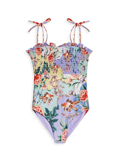 Shop Agua Bendita Little Girl's & Girl's Diving Into Dreams Lewis Korin One-piece Swimsuit In Neutral