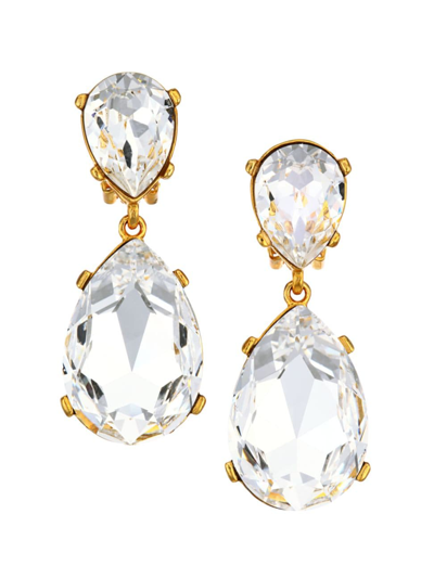 Shop Kenneth Jay Lane Women's Crystal Double-teardrop Clip-on Earrings In Gold Crystal