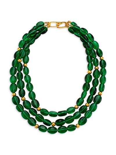 Shop Kenneth Jay Lane Women's 3-strand Emerald Glass Bead Nested Necklace In Gold Emerald