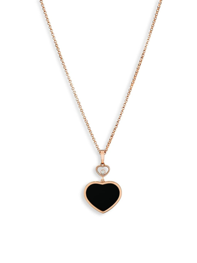 Shop Chopard Happy Hearts 18k Rose Gold, Diamond & Black Onyx Pendant Necklace