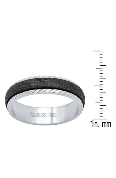 Shop Hmy Jewelry Two-tone Black Plated Stainless Steel Textured Band Ring In Metallic/black