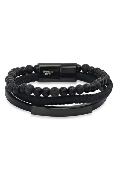 Shop Hmy Jewelry Black Stainless Steel Lava Bead & Leather Layered Bracelet