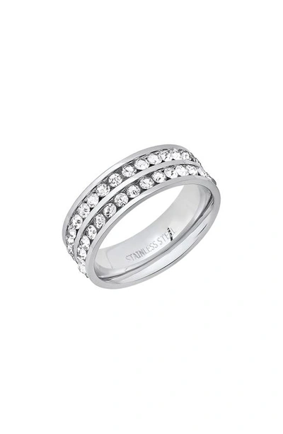 Shop Hmy Jewelry Crystal Double Row Band Ring In Metallic
