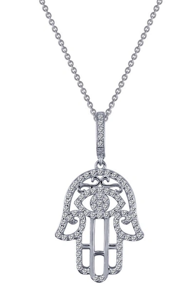 Shop Lafonn Platinum Bonded Sterling Silver Pavé Simulated Diamond Hamsa Pendant Necklace In White