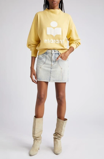 Shop Isabel Marant Étoile Moby Mock Neck Cotton Blend Logo Graphic Sweatshirt In Light Yellow/ Powder