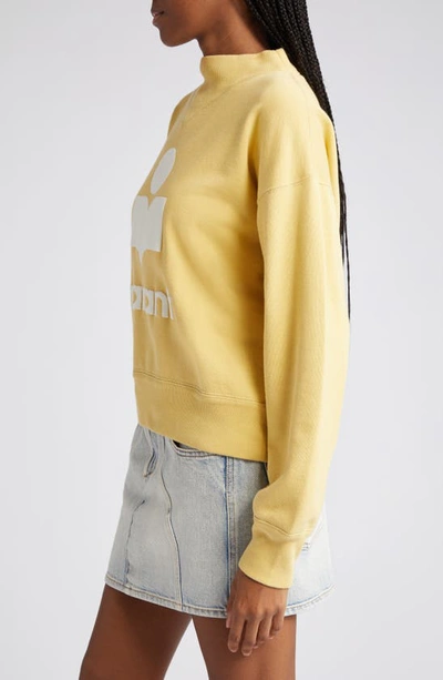 Shop Isabel Marant Étoile Moby Mock Neck Cotton Blend Logo Graphic Sweatshirt In Light Yellow/ Powder