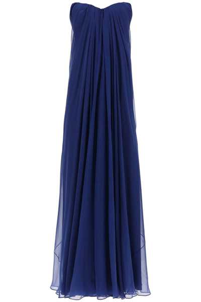 Shop Alexander Mcqueen Silk Chiffon Bustier Gown In Blue