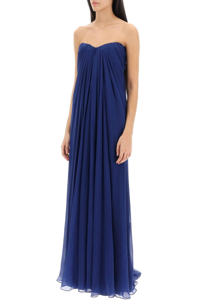 Shop Alexander Mcqueen Silk Chiffon Bustier Gown In Blue