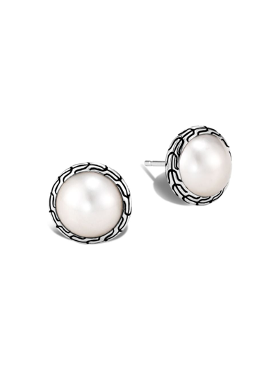 Shop John Hardy Women's Chain Sterling Silver & 9.5-10mm Mabe Freshwater Pearl Stud Earrings In White