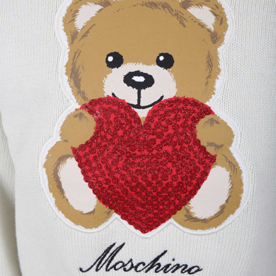 Shop Moschino White Sweater For Girl With Teddy Bear And Heart