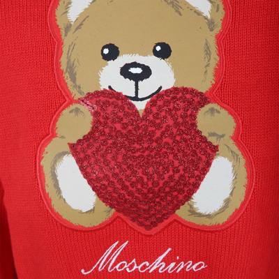 Shop Moschino Red Sweater For Girl With Teddy Bear And Heart