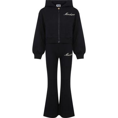 Shop Moschino Black Tracksuit For Girls With Logo