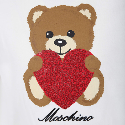 Shop Moschino White Sweatshirt For Girl With Teddy Bear And Heart