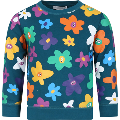 Shop Stella Mccartney Green Sweatshirt For Girl With Flowers