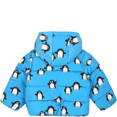 Stella Mccartney Kids Boys Blue Penguin Print Puffer Jacket In Light Blue