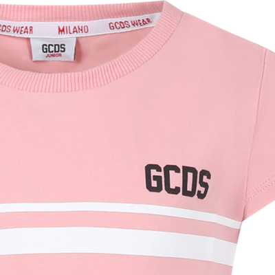Shop Gcds Mini Pink Dress For Girl With Logo