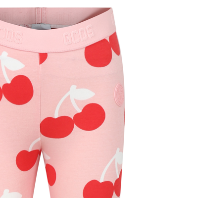 Shop Gcds Mini Pink Leggings For Girl With Cherries