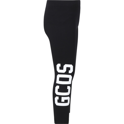 Shop Gcds Mini Black Leggings For Girl With Logo