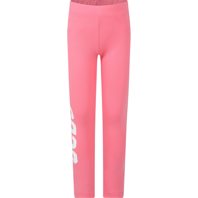 Shop Gcds Mini Pink Leggings For Girl With Logo In Fuchsia