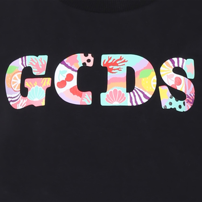 Shop Gcds Mini Black T-shirt For Girl With Logo