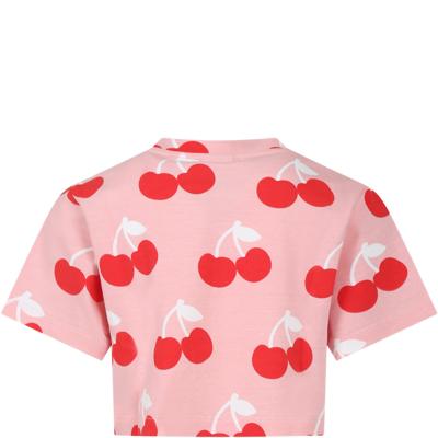 Shop Gcds Mini Pink T-shirt For Girl With All-over Cherry Print