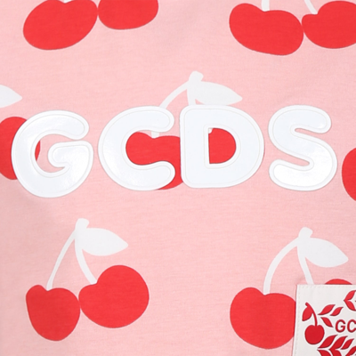 Shop Gcds Mini Pink T-shirt For Girl With All-over Cherry Print