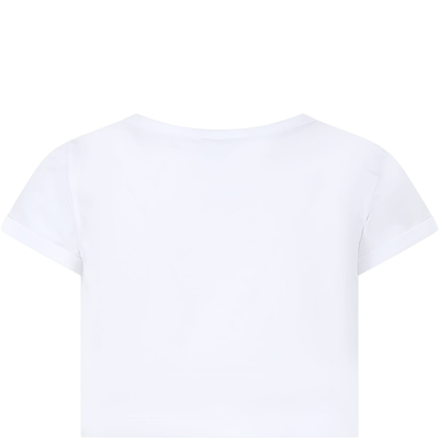 Shop Gcds Mini White T-shirt For Girl With Patterned Logo