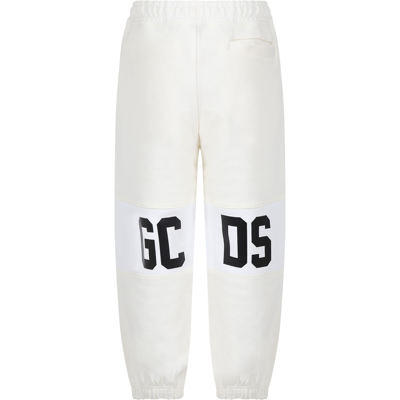 Shop Gcds Mini White Trousers For Kids With Logo In Ivory