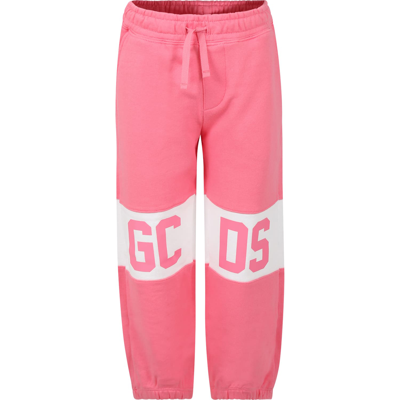 Shop Gcds Mini Pink Trousers For Girl With Logo