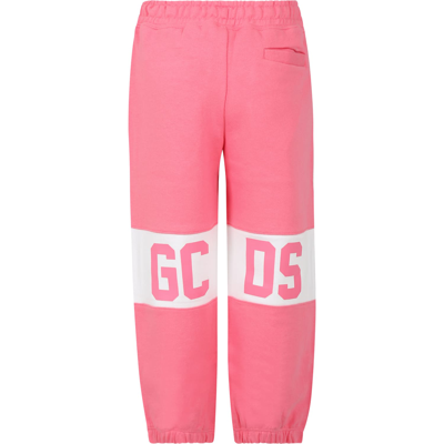 Shop Gcds Mini Pink Trousers For Girl With Logo