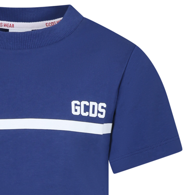 Shop Gcds Mini Blue T-shirt For Boy With Logo
